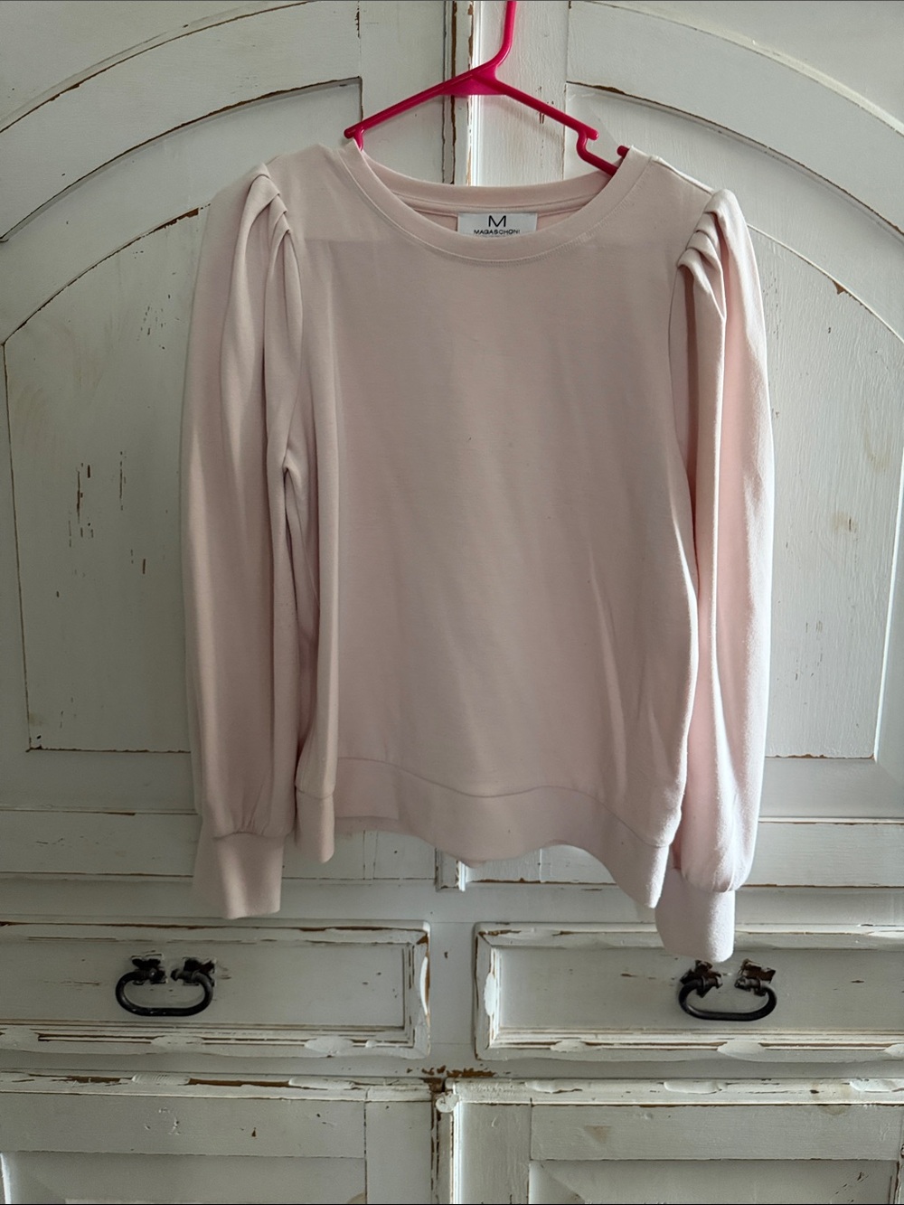 Magaschoni Pale Pink Puff-Sleeve Crewneck Sweatshirt